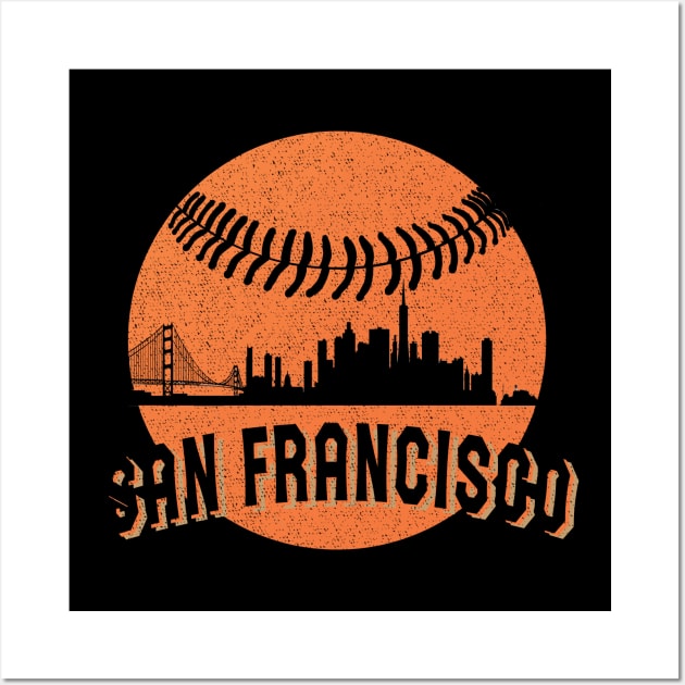 Vintage San Francisco Downtown Skyline Baseball For Game Day Wall Art by justiceberate